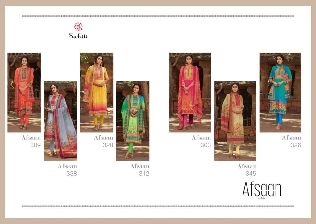 Sudriti Afsaan 309, 312, 338, 345, 303, 326, 328 Crepe Suits in Single Piece from Sahiba 