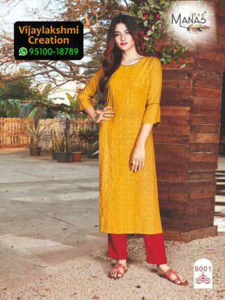 Manas 9001 Rayon Embroidery Kurti in Single Piece and Full Catalogue, Catalogue Name Sequence