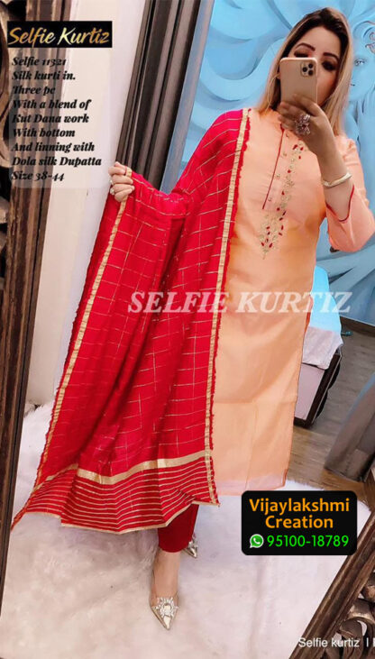 Selfie Kurtiz Selfie 11321 Silk kurti with bottom and silk dupatta in Single Piece