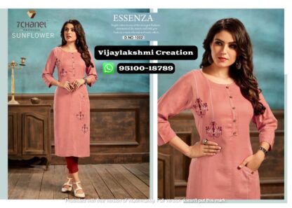 7Chanel D no 1002 Cotton Fancy Embroidery Work Designer kurti in Singles Piece - Sunflower