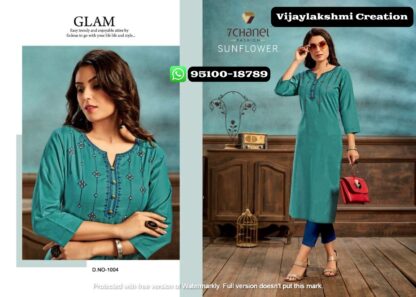 7Chanel D no 1004 Cotton Fancy Embroidery Work Designer kurti in Singles Piece - Sunflower