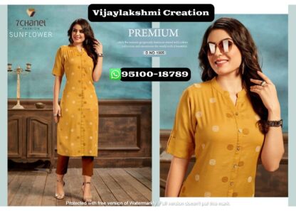 7Chanel D no 1005 Cotton Fancy Embroidery Work Designer kurti in Singles Piece