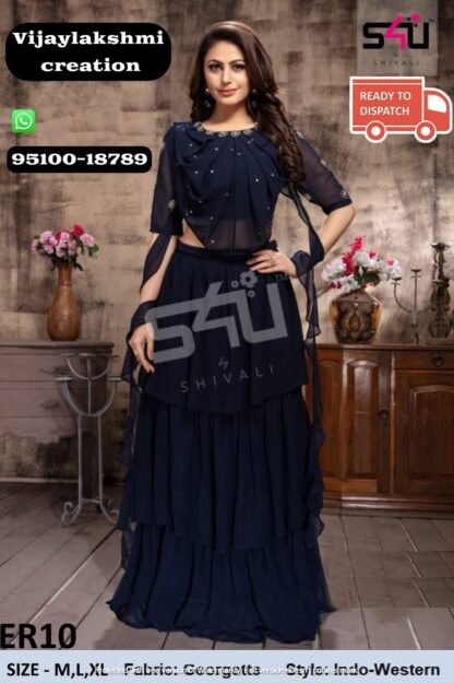 S4U ER10 Party Wear Georgette Indo Western Dress-HIT DESIGN COLLECTION