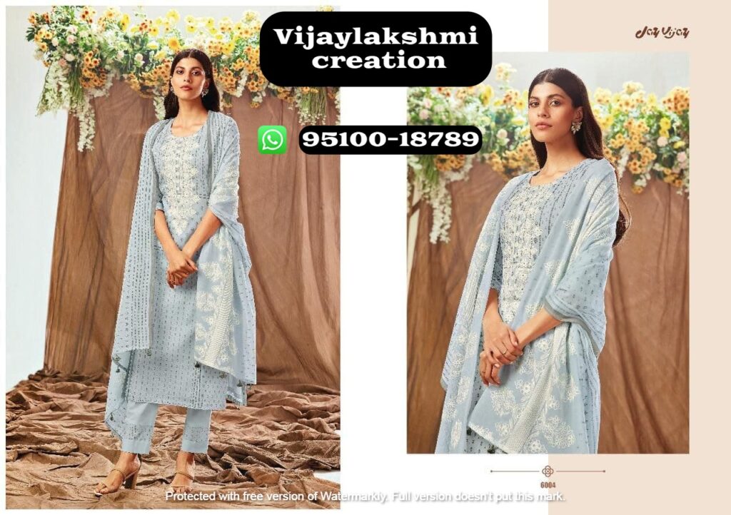 Jayvijay 6004 pure cotton neck embroidery suits in singles and full catalogue - Summer Drape