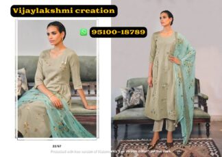 jayvijay rang bahar 22/67 unstitche grey olive color ladies suit set