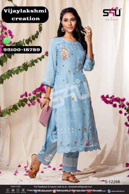 S4u S 12268 Rayon Sky Blue Kurti with Bottom in Single Piece- Summer Diaries