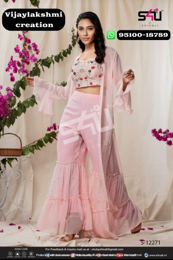 S4u S 12271 Georgette Baby Pink Top bottom with shrug in Single Piece- Summer Diaries