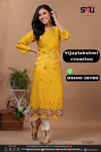 S4U S 12291 Cotton Kurti With Bottom Mustard Color in Singles-Summer Diaries