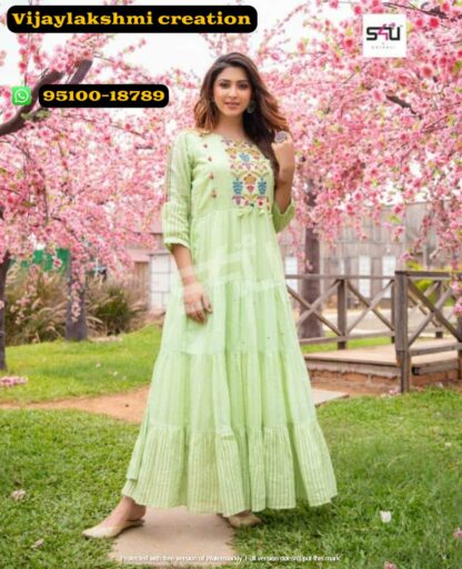 s4u green umbrella cut kurti set