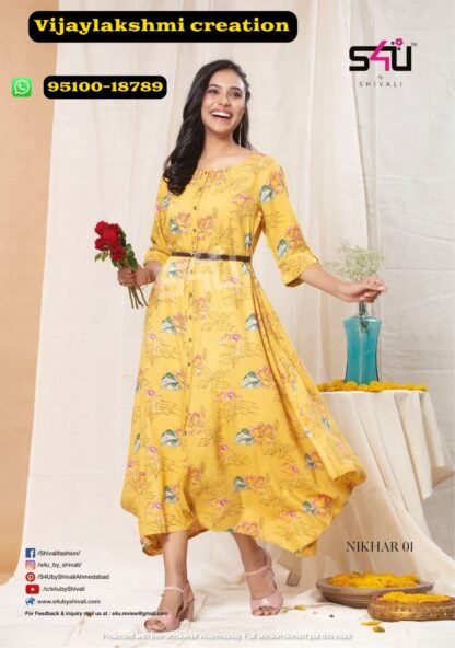 S4u Nikhar 01 yellow gown cotton rayon