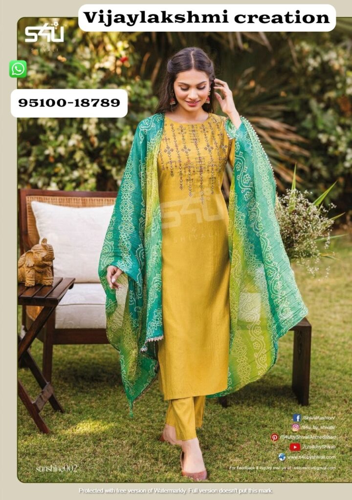 S4U Sunshine 002 Silk Embroidery Suit Set With Dupatta in Singles and Full Catalogue – Sunshine