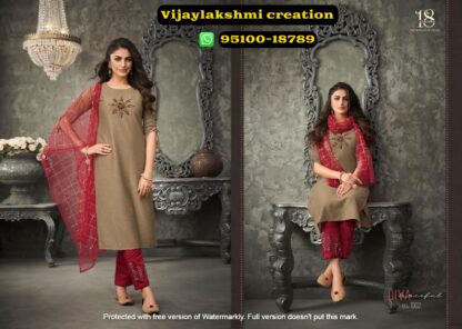 18 Attitude by aastha fashion womaniya 1002 clay color kurti set with dupatta