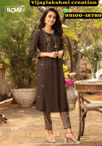 1Love by S4u indi chic vol2 ic 202-a brown kurti pant set
