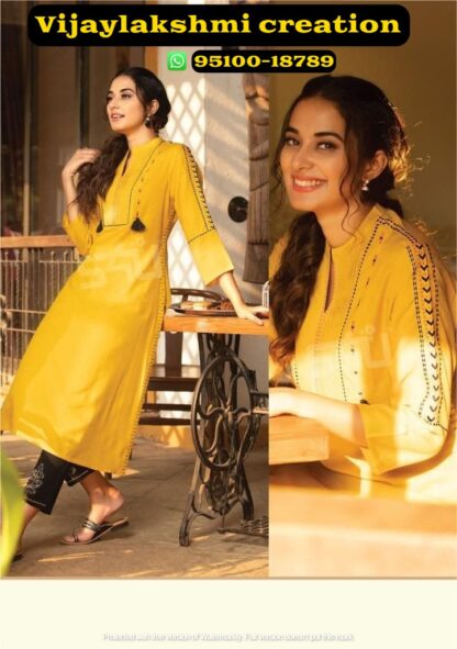 1Love by S4u indi chic vol2 ic 204 golden yellow kurti pant set