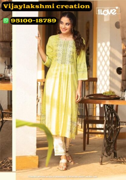 1Love by S4u indi chic vol2 ic 207-a Lime kurti pant set