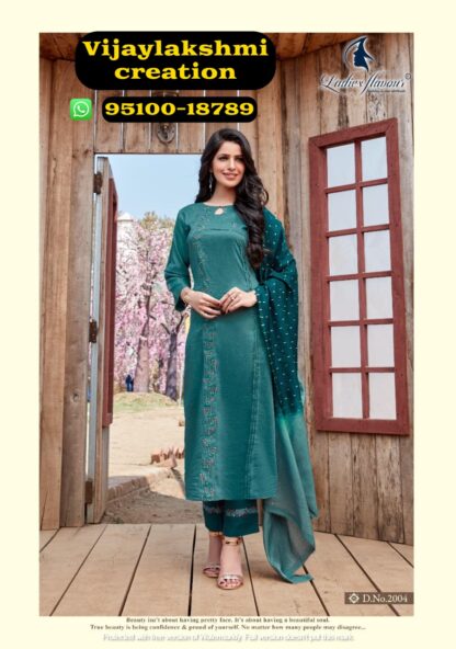 Ladies Flavour Aarohi Vol 5 D.No. 2004 Dark Blue Green kurti pant set with dupatta
