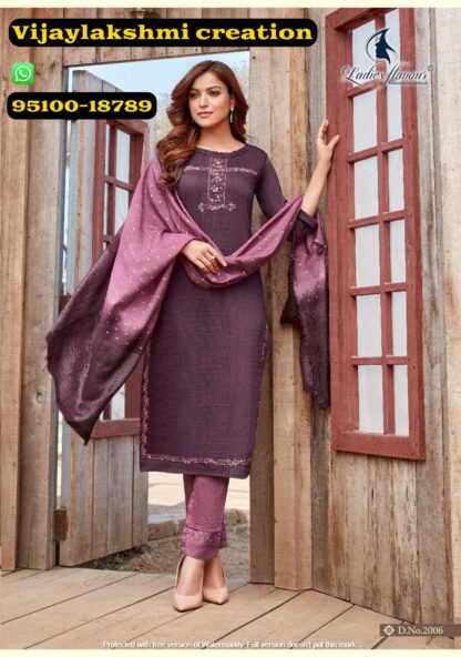 Ladies Flavour Aarohi Vol 5 D.No. 2006 Purple kurti pant set with dupatta
