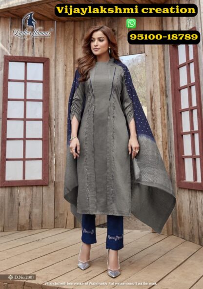 Ladies Flavour Aarohi Vol 5 D.No. 2007 Grey kurti pant set with dupatta