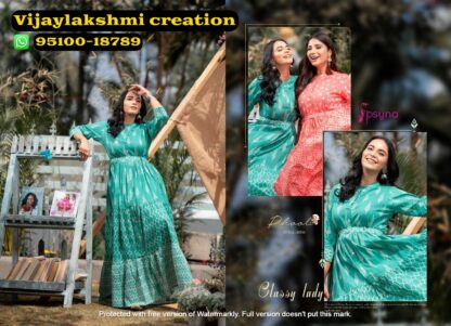 Psyna Phool Vol4 D.No.4005 printed green gown
