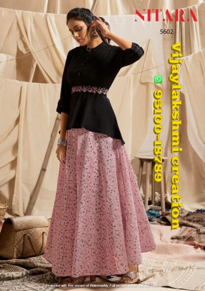 nitara sparkles vol 6 5602 racing green top with skirt