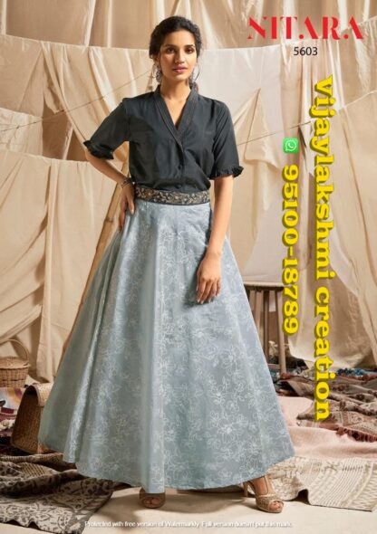 nitara sparkles vol 6 5603 charcoal grey top with skirt
