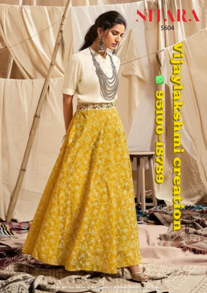 nitara 5604 sparkles vol 6 top with skirt yellow color