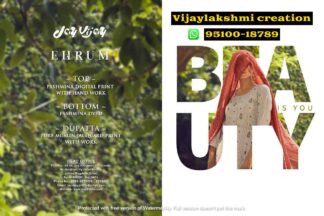 Jay Vijay Ehrum Designer Pashmina Suit full catalog and in singles