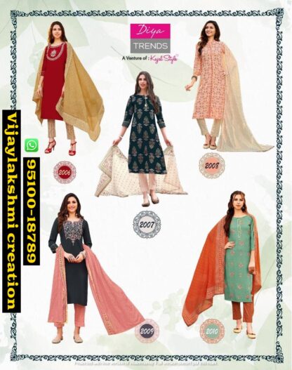 diya trends kajal style Odhani vol 2 D.No. 2006 -2010 Kurti with Dupatta Pant