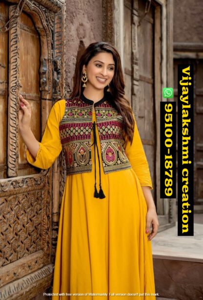 Hiva Nirali 103 Yellow Kurti With Koti in singles and full catalog