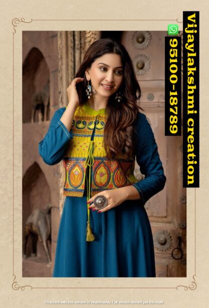 Hiva Nirali 104 Blue Kurti With Koti in singles and full catalog