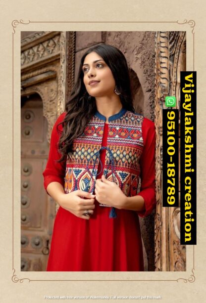 Hiva Nirali 105 Red Kurti With Koti in singles and full catalog