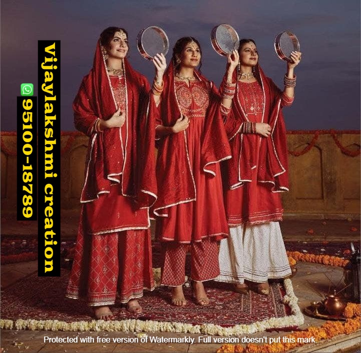 Buy RYL Karwa chauth special Red color 3 pcs suit RYL (XX-Large) at  Amazon.in