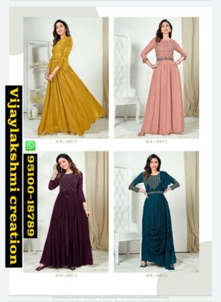 stock out by anju fabrics kit kat vol 2 long gown style kurti in singles and full catalog catalog