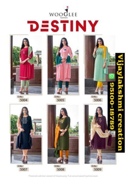 Wooglee Destiny Kurti with Pant in singles and full catalog