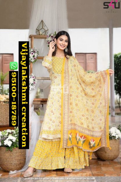 S4U FD Yellow Kurti with Sharara Pant In singles and full catalog