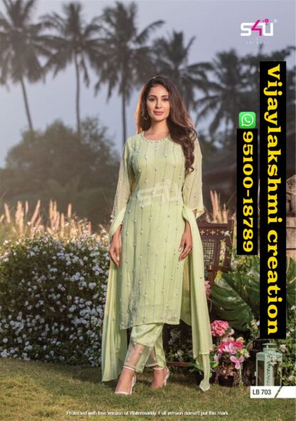 S4U La Bella Vol 7 LB 703 Handwork Kurta With Pant And Dupatta in singles and full catalog