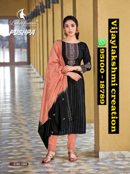 Ladies Flavour Pushpa D.NO 1003 Kurti pant with dupatta in singles and full catalog-1