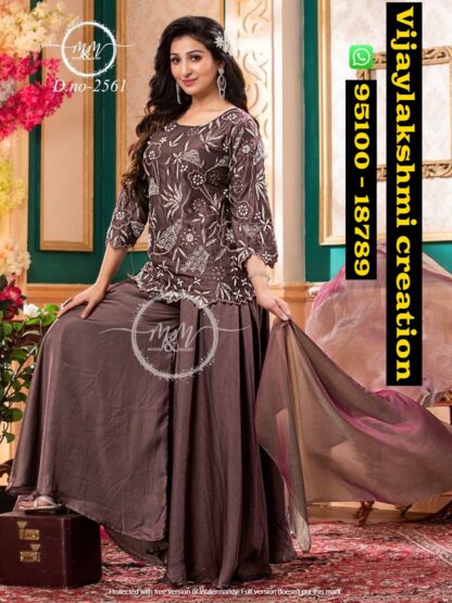 M&M D.No. 2561 Kurti With Skirt Pant In Singles