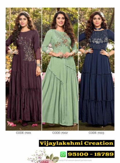 Anju Fabrics Code 7001 - Code 7003 Gowns In Singles And Full Catalog