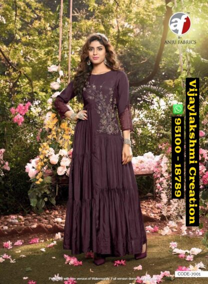 Anju Fabrics Code 7001 Gowns In Singles And Full Catalog