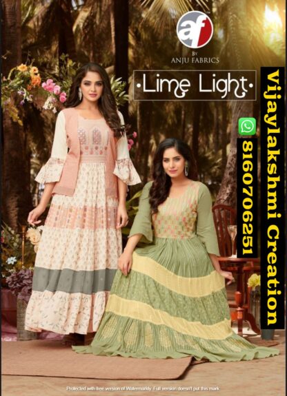 Anju Fabrics Lime Light 8035 And 8033 Full Gher Gowns In Singles And Full Catalog