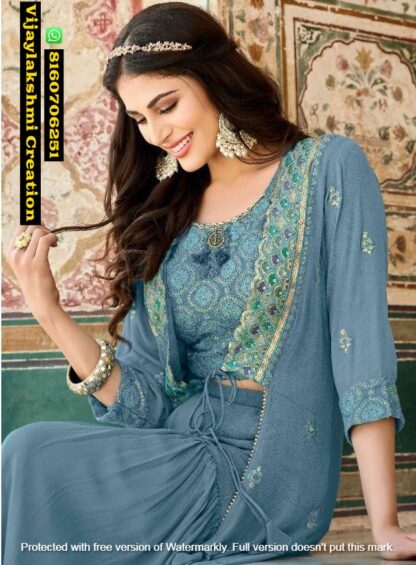 Anju Fabrics Occasion 9003 Crop Top With Stylish Koti and Bottom Set in Singles and Full Catalog