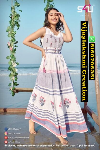 S4U Flairy Tales FT 03 Handloom Cotton Gown Style Kurti In Singles And Full Catalog