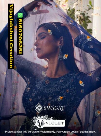 Swagat Violet Embroidery Net Salwar Kameez In Single And Full Catalog