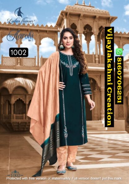 Ladies Flavour Aarohi Vol 7 D.No 1002 Top Bottom With Dupatta In Singles And Full Catalog