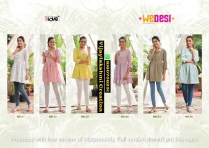 1love S4U We Desi D.No WD-01 To WD-06 Cotton Kurti Tunics in Singles and Full Catalog
