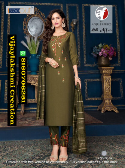 Anju Fabrics Silk Affair D.No 5014 Kurti Pant With Dupatta In Singles And Full Catalog