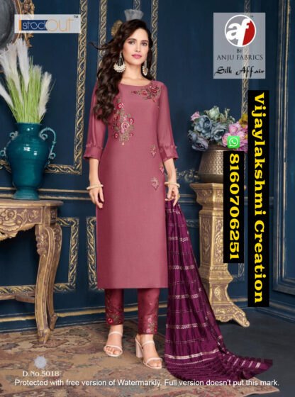 Anju Fabrics Silk Affair D.No 5018 Kurti Pant With Dupatta In Singles And Full Catalog