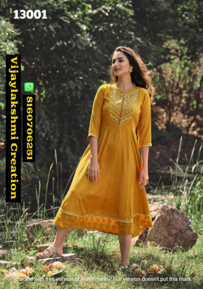 Kalki Fashion Noor D.No. 13001 Gown Style Kurtis in Singles Ad Full Catalog