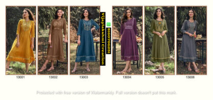 Kalki Fashion Noor D.No. 13001 To D.No. 13006 Gown Style Kurtis in Singles Ad Full Catalog